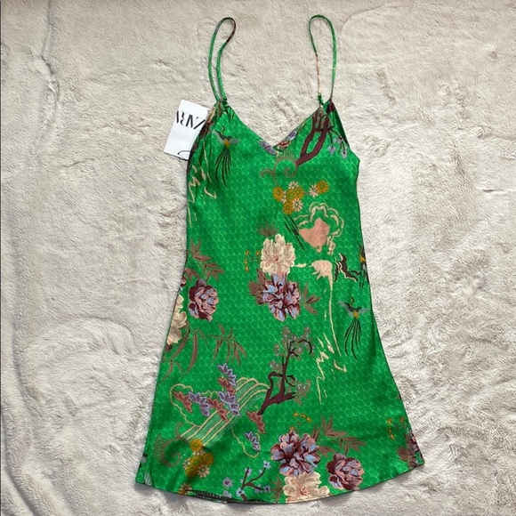 Zara Emerald Floral Spaghetti Strap Mini Dress - Picture 3 of 8